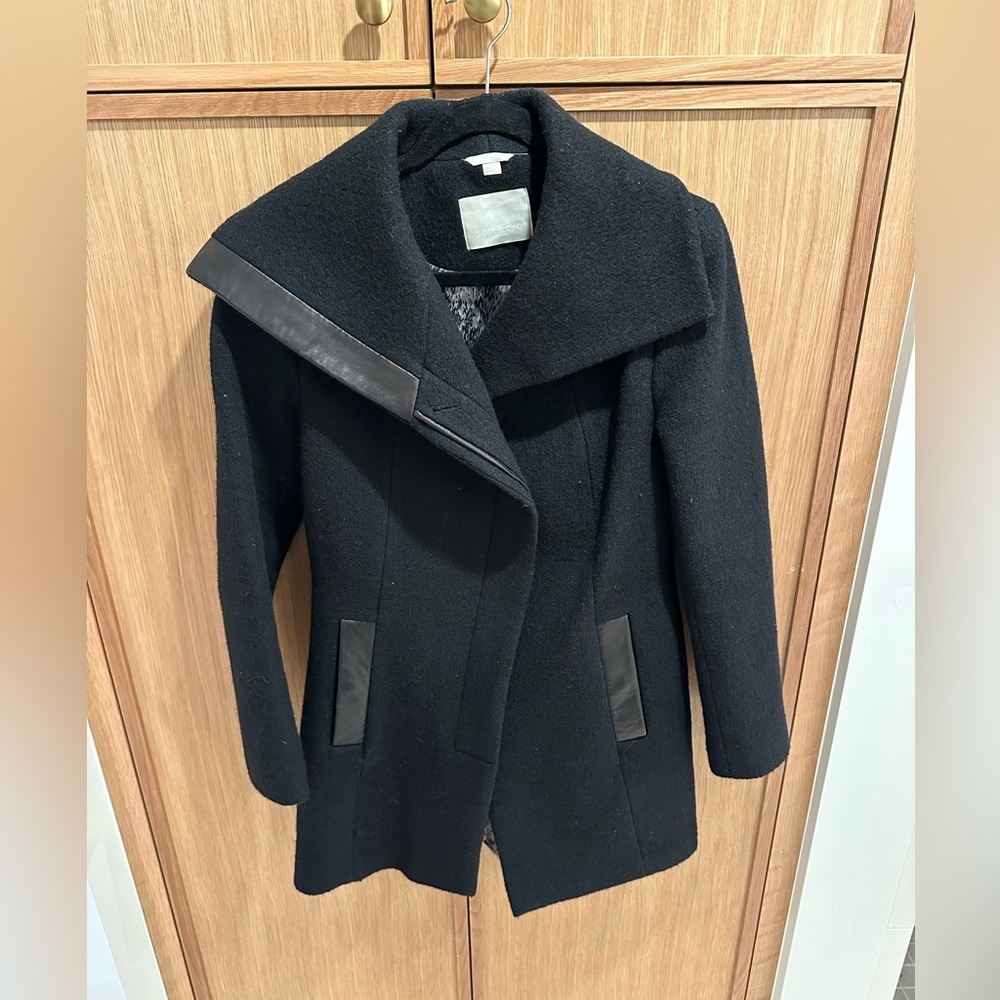 Soia & Kyo Black Trench Coat with Leather Accents